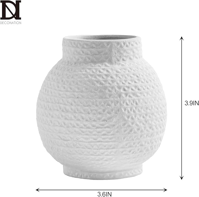 DN DECONATION White Vase for Flowers, Ceramic Vase for Home Decor, Modern Decorative Vase, Small Cute Flower Vases for Kitchen/Office/Living Room/Bookshelf/Farmhouse/Mantel - White Texture(Small)