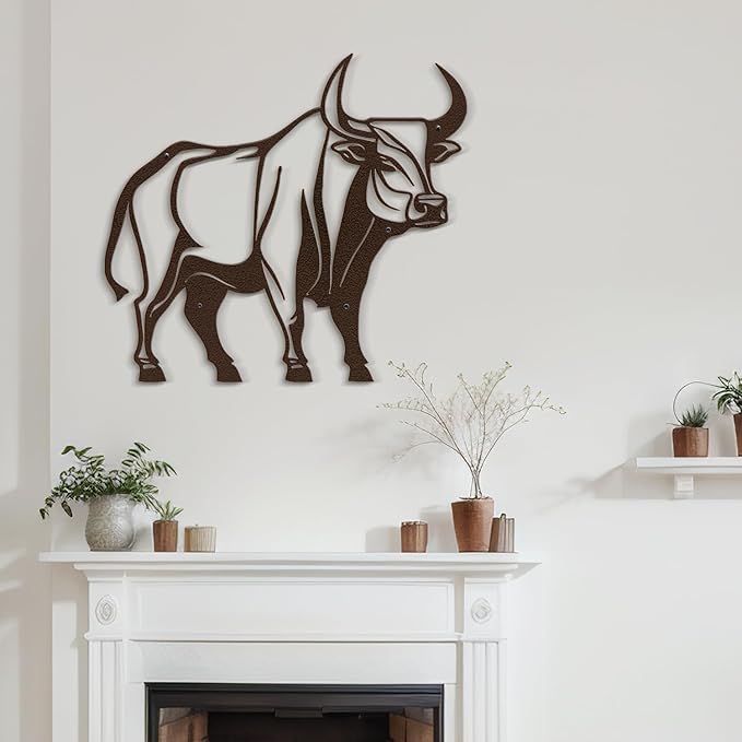 SIGNLEADER Metal Wall Art Decor Ferocious Cow Minimalist Modern Abstract Wall Sculpture Hangings Home Decoration for Living Room, Bedroom, Bathroom, Kitchen, Outdoor - 18" Bronze