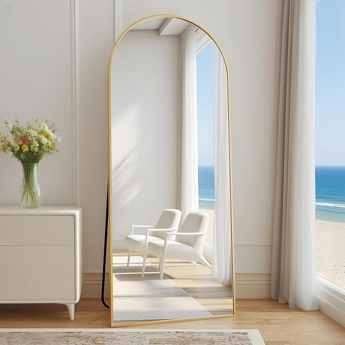 Floor Mirror Arched Full Length Mirrors, Mirror Full Length Standing Hanging or Leaning Against Wall, 59"x18" Large Full Body and Wall Mounted Mirror for Bedroom Living Room, Gold