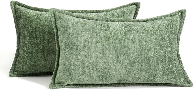 DEZENE Pack of 2 Forest Green Christmas Decorative Throw Pillow Covers 12x20 Cozy Soft Chenille Accent Vintage Rectangular Lumbar Couch Pillow Covers for Home Decor Bed Sofa Living Room