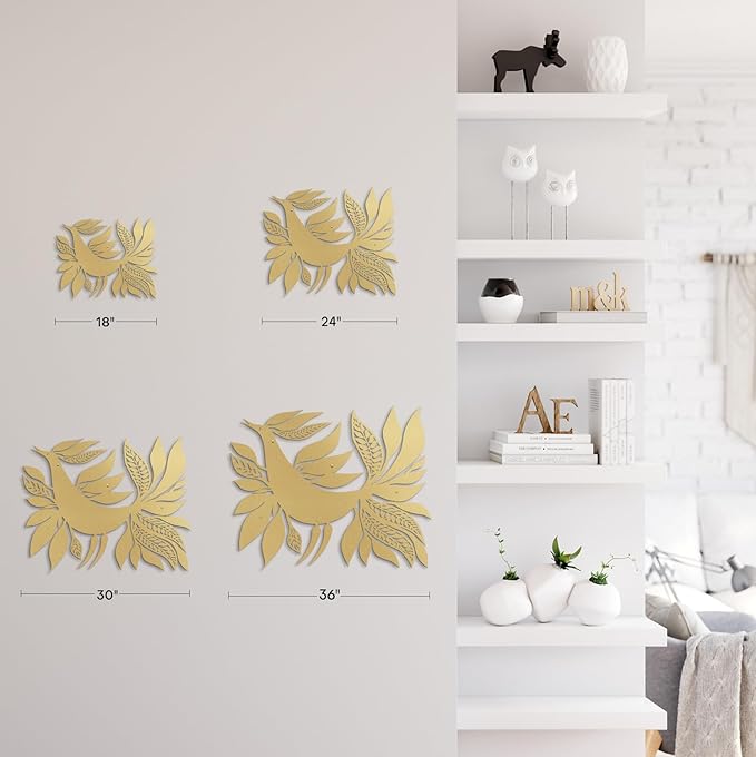 SIGNLEADER Metal Wall Art Decor Bird with Leaves Minimalist Modern Abstract Wall Sculpture Hangings Home Decoration for Living Room, Bedroom, Bathroom, Kitchen - 18" Gold
