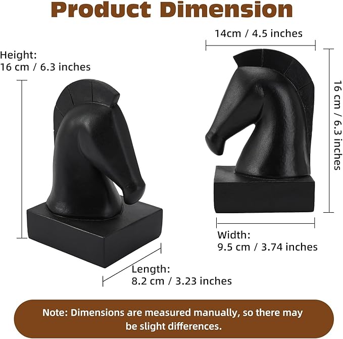 Black Horse Head Decorative Bookends - Heavy Duty Non-Slip Book Holders, Horse Statue Book Ends for Shelves, Modern Equestrian Ornaments for Home Farmhouse Shelves Office Lover Gift