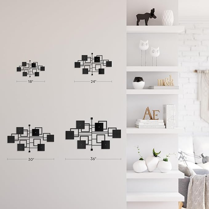 SIGNLEADER Metal Wall Decor Rectangles Geometric Minimalist Modern Luxury Wall Sculpture Hangings 3D Statue Home Decoration for Living Room, Bedroom, Bathroom, Kitchen, Fireplace, Office - 18" Black