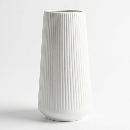 Matte White Ceramic Vase – Frosted Elegant Flower Vase for Pampas Grass, Dried or Fresh Flowers, Modern Minimalist Farmhouse Home Decor for Living Room, Dining Table, Wedding Centerpiece
