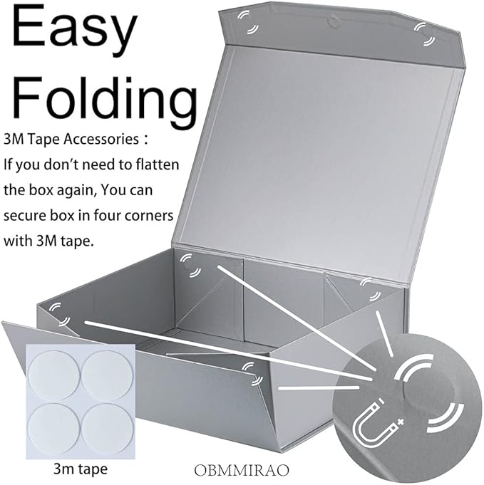 Upgrade 5Pcs Silver Grey Extra Large Gift Box with Lid,16.5 x13 x5 Inches, Hard Magnetic Gift Boxes for Presents Wedding Dress Box Storage,Reusable Foldable Bridesmaid Proposal Box