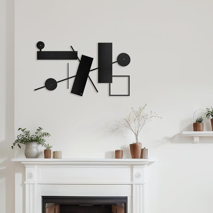 SIGNLEADER Metal Wall Decor Rectangles Abstract Picasso Minimalist Modern Luxury Wall Sculpture Hangings 3D Statue Home Decoration for Living Room, Bedroom, Bathroom, Kitchen, Fireplace, Office - 24" Black