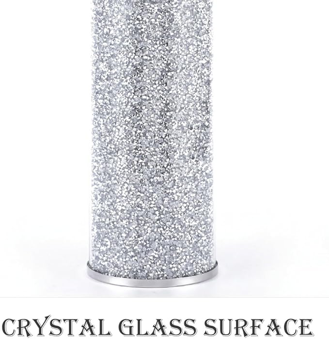 Silver Glass Vase for Flowers, Large 10in Crushed Diamond Vase, Luxurious Fresh Flower Vase for Home Decor, Bedroom, Living Room, Office, Wedding, Party, Dining Table