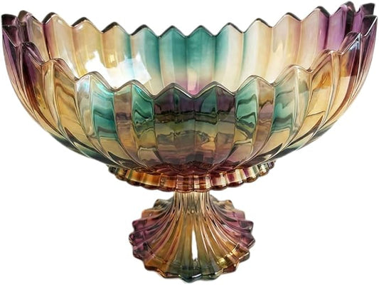 Crystal Glass Oval Pedestal Fruit Bowl, Footed Decorative Bowl for Table Centerpiece, Kitchen Counter Dining Room Tables Decor Centerpiece