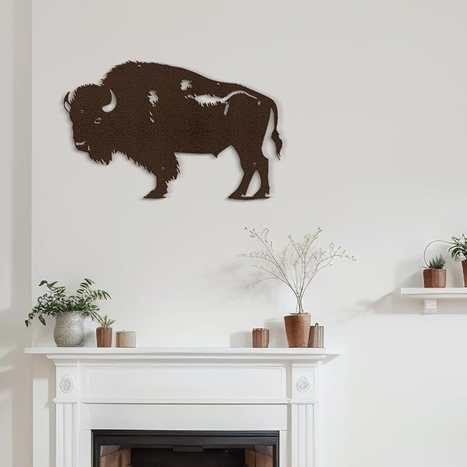 SIGNLEADER Metal Wall Art Decor Grazing Bison Rustic Western Decor Minimalist Modern Abstract Wall Sculpture Hangings Home Decoration for Living Room, Bedroom, Bathroom, Kitchen, Outdoor - 18" Bronze