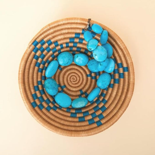 Turquoise Blue Decorative bowl for Home & Office - Keys, Wallet, Rings, Jewelry, Candy, Snacks, Wicker Basket Bowl, Round, Colors, 7" Wide