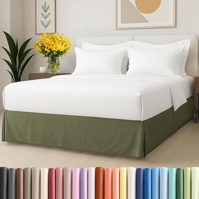 Pleated Bed Skirt Full Size - 3 Sided Pleated Bed Skirt Full - Ultra-Soft, Easy Fit with 15 Inch Tailored Drop - Hotel Quality, Wrinkle & Fade Resistant - for Women, Men, Kids and Teens - Sage Green