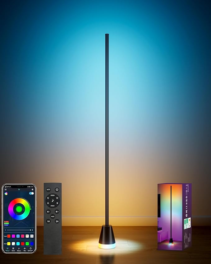 Smart RGB Corner Floor Lamp, 60 Inch 172 LEDs Bright Standing Lamps for Bedroom with APP and Remote, Modern Floor Lamp with Music Sync and 16 Million Colors Changing Ambient Lighting for Living Room