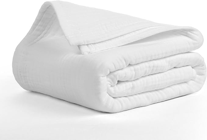 Salt Earth 100% Cotton Muslin Throw Blanket Gauze Blanket 50"X70" Throw 4 Layered for Couch, Bed, Living Room,Lightweight & All Season Blankets & Throws, Easy to wash, Nature & Skin Friendly(White)