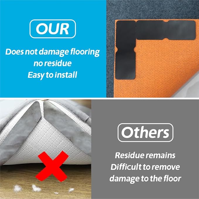 Avotik Rug Gripper for Hardwood Floors: 12 PCS No Damage Rug Tape - Anti Slip Rug Grips for Area Rugs – Secure Carpet Tape for Wood Floors, Safe & Strong Hold