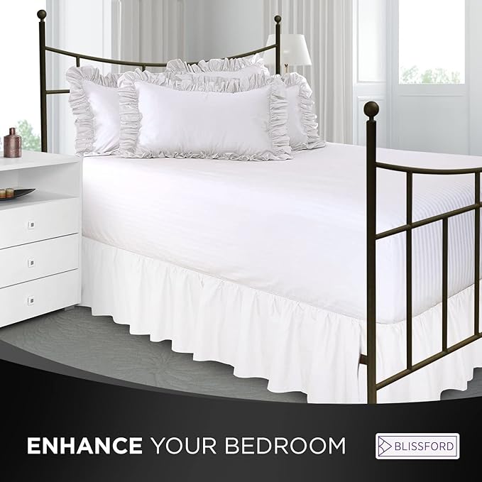BLISSFORD White Bed Skirt Twin Size 21 inch Drop - with Split Corners - Cotton Blend Ruffle Bed Skirt, Dust Ruffle with Platform White Twin Bedskirt, Machine Washable