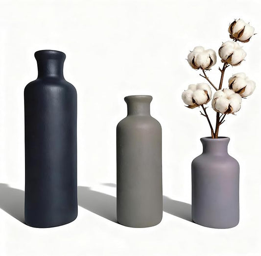 Ceramic Vase Set of 3, Modern Rustic Farmhouse Vases Home Decor, Pampas Vase for Table Centerpiece, Kitchen, Living Room, Table Shelf, Office Decor, Fireplace and Entrance Decorations