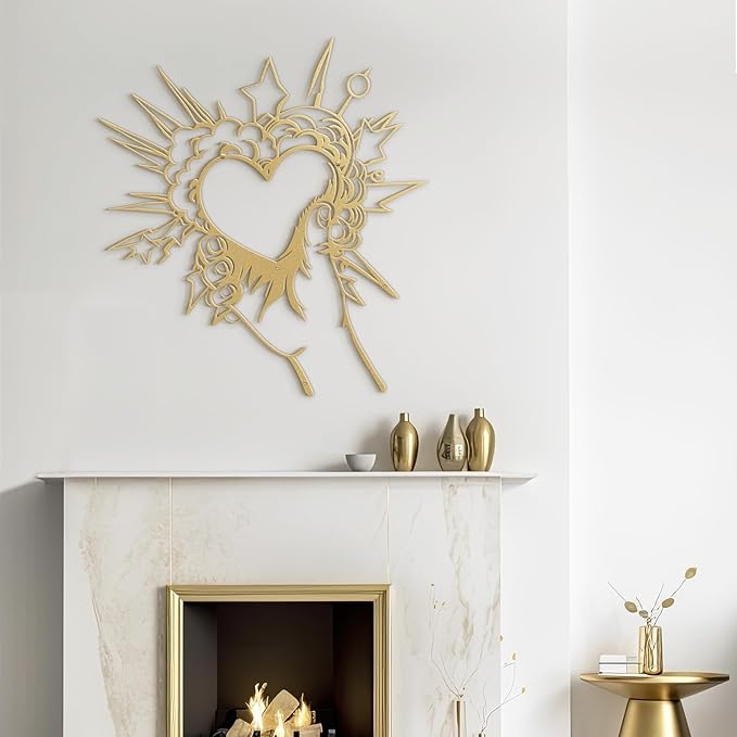 SIGNLEADER Metal Wall Art Decor I Love You Heart Modern Abstract Wall Sculpture Hangings Home Decoration for Living Room, Bedroom, Bathroom, Kitchen, Outdoor - 18" Gold
