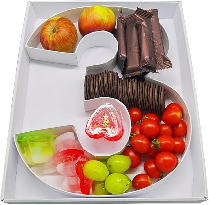 WENPACK 12.5" Cardboard Carton Number Shaped Tray for Charcuterie Mache Fresas Fillable Sweets Candy Box with Clear Lid (White, 3)