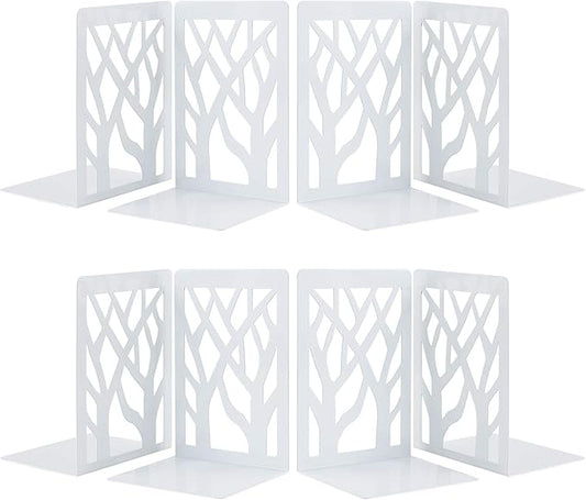 MSDADA Bookends, Book Ends for Shelves, Bookends for Office, Book Ends for Heavy Books, Book Shelf Holder Stand Home Decorative，Metal Bookend Supports, Book Stoppers, White(4 Pairs)