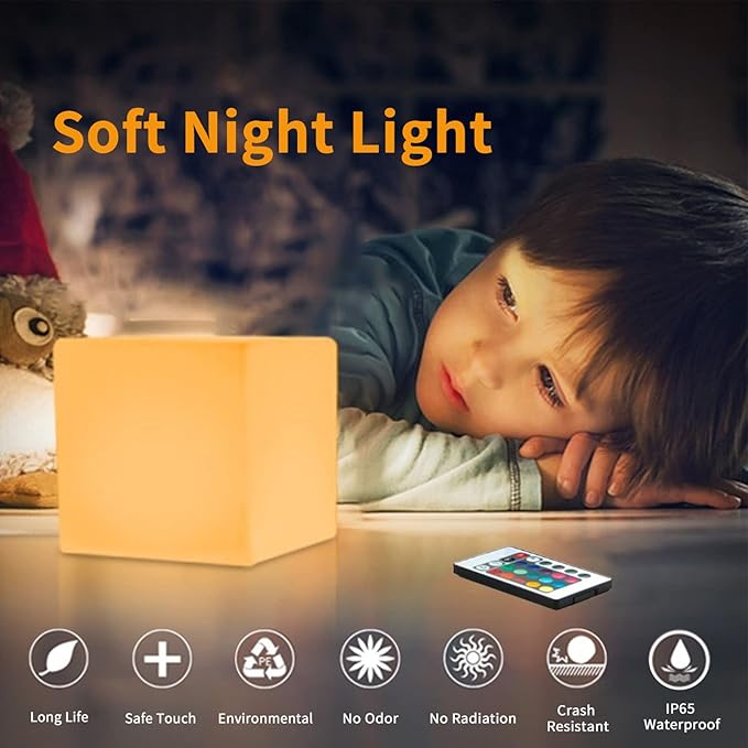 Borelor LED Cube Light, 6-Inch Rechargeable & Remote Control Mood Lamp, 16 Color Changing Glowing Night Light, Dimmable Decorative Lighting for Home/Party/Bar/Wedding