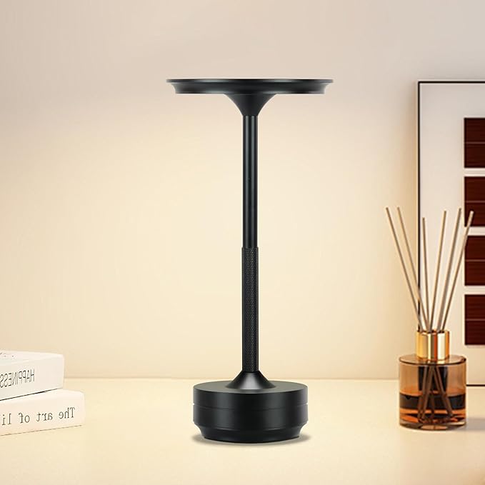 Cordless Table Lamp Rechargeable, 5200mAh Battery Operated Desk Lamps, 3-Color Stepless Dimming Table Lights, Portable Outdoor Table Lamps for Dining Office Bar Restaurant Hotel(Black)