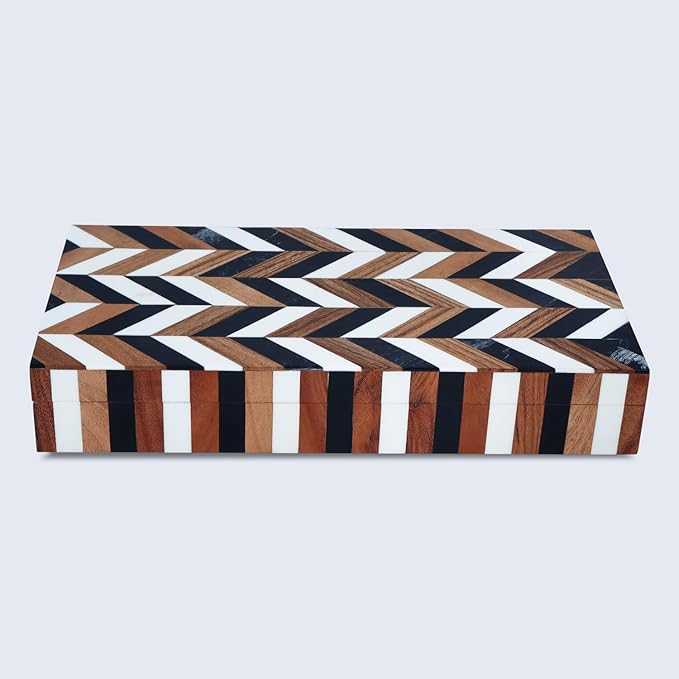 Handicrafts Home Large Decorative Storage Box 12x6– Coffee Table Organizer Box, Modern Home Décor Accent, Keepsake Memory Box, Jewelry Storage Box, Boho Decorative Box with Lid for Shelf, Mantle Decor