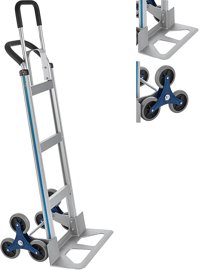 Aluminum Stair Climber Hand Truck 18 x 7.5 Inch Nose Plate Stair Climbing Hand Truck 6 Wheels Hand Truck Dolly