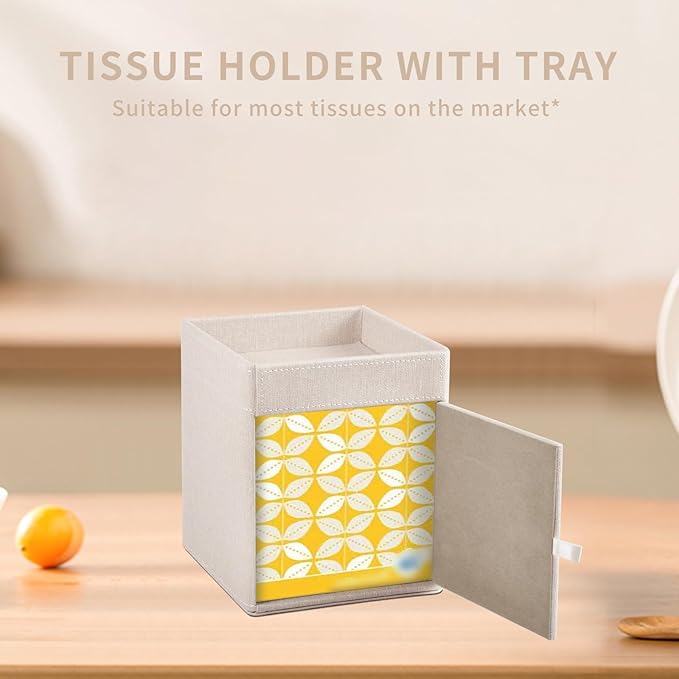 Tissue Box Cover with Storage Tray Square Tissue Box Holder PU Leather Facial Tissues Organizer Tray for Bathroom Vanity Bedroom Office Car,Stylish Napkin Caddy Decorative Organizer,Beige