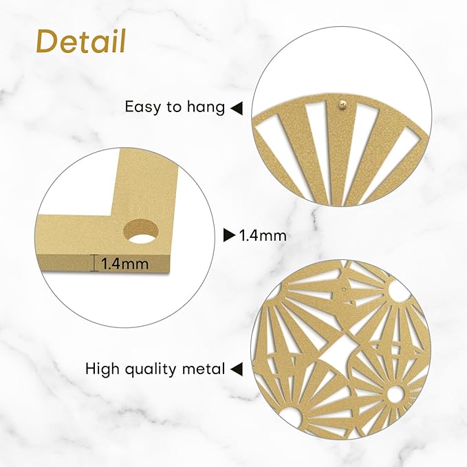 SIGNLEADER Metal Wall Decor Geometric Sunburst Minimalist Modern Abstract Wall Sculpture Hangings Home Decoration for Living Room, Bedroom, Bathroom, Kitchen, Outdoor - 24" Gold