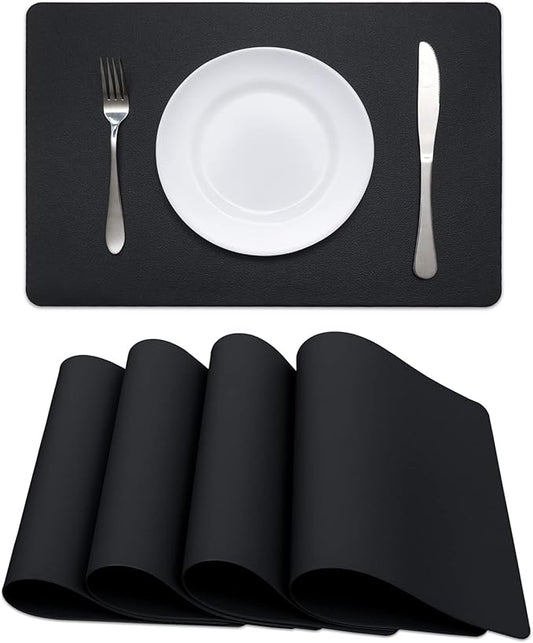 Faux Leather Halloween Placemats HeloHo Black Table Place Mats Set of 4 Waterproof Oilproof Heat Stain Resistant Placemats Washable Wipeable Placemat for Kitchen Dining Table Decoration Indoor Outdoor