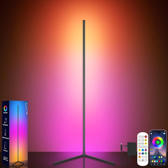 LED Corner Floor Lamp, 68+ Scenes, 16 Million Colors Corner Light with App & Remote Control, 65” Smart RGB Ambient Lighting with Music Sync, Mood Lighting for Bedroom, Living Room, Gaming Room