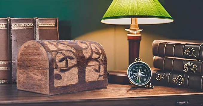 Great Birthday Gift Ideas Handmade Decorative Wooden Jewelry Box With Tree of Life Carvings Jewelry Organizer Keepsake Box Treasure Chest Trinket Holder Watch Box Storage Lock Box (Natural Finish)