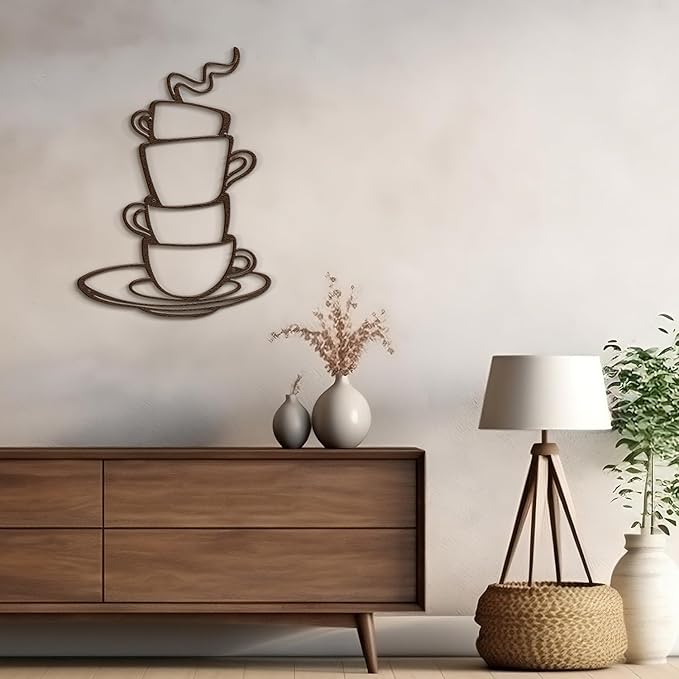 SIGNLEADER Metal Wall Art Decor Coffee Cup Modern Abstract Wall Sculpture Hangings Home Decoration for Living Room, Bedroom, Bathroom, Kitchen, Outdoor - 18" Bronze