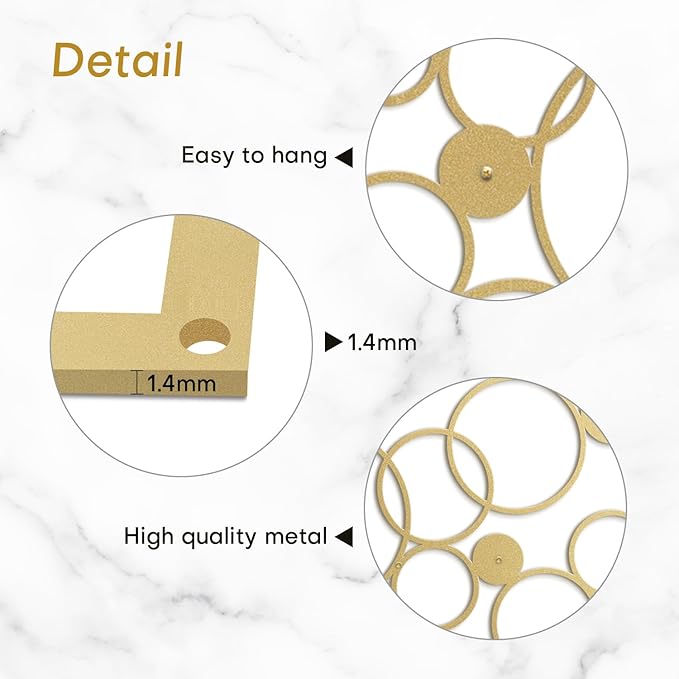 SIGNLEADER Metal Wall Decor Geometric Circles Bubbles Minimalist Modern Luxury Wall Sculpture Hangings 3D Statue Home Decoration for Living Room, Bedroom, Bathroom, Kitchen, Fireplace, Office - 18" Gold