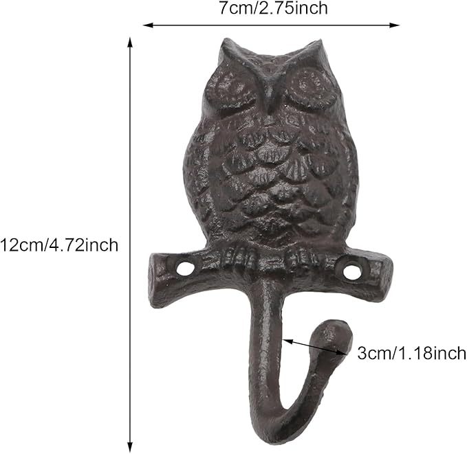 Cast Iron Owl Wall Hooks Rustic Outdoor Towel Hooks Home Hang Clothes Hats Animal Key Holder for Wall Indoor Farmhouse Decorative Hooks 2 Pcs (Owl)
