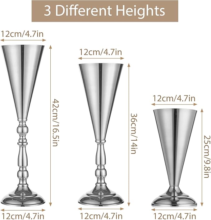 Sziqiqi Trumpet Floral Centerpiece Riser Stand for Wedding Reception Centerpieces Party Event Anniversary Birthday Decoration Flower Arrangement Pack of 2, Silver 16.5in