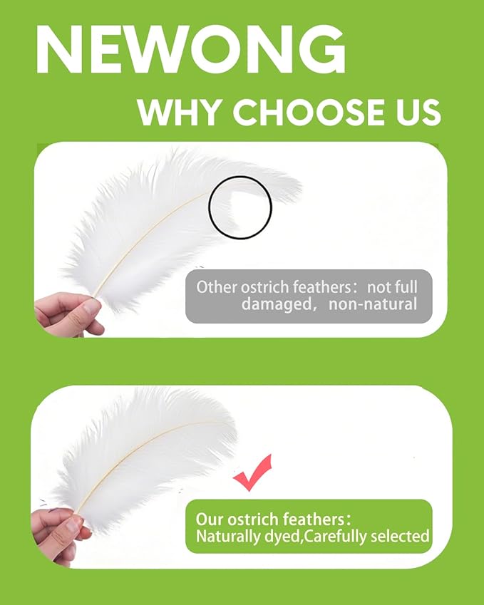 NEWONG 30pcs White Ostrich Feathers Natural Bulk 8-10inch(20-25cm) Vase Craft Wedding Home Party Centerpieces Christmas Day Decoration
