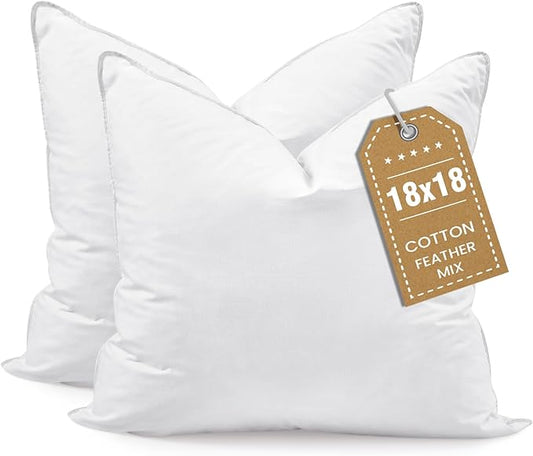 BHZ Throw Pillows 18x18 Euro Pillow Inserts Set of 2, Down Feather Alternative Pillow Inserts, Decorative Soft Large Square White Throw Pillows Insert for Couch Bed Dorm Sofa with Breathable Cover