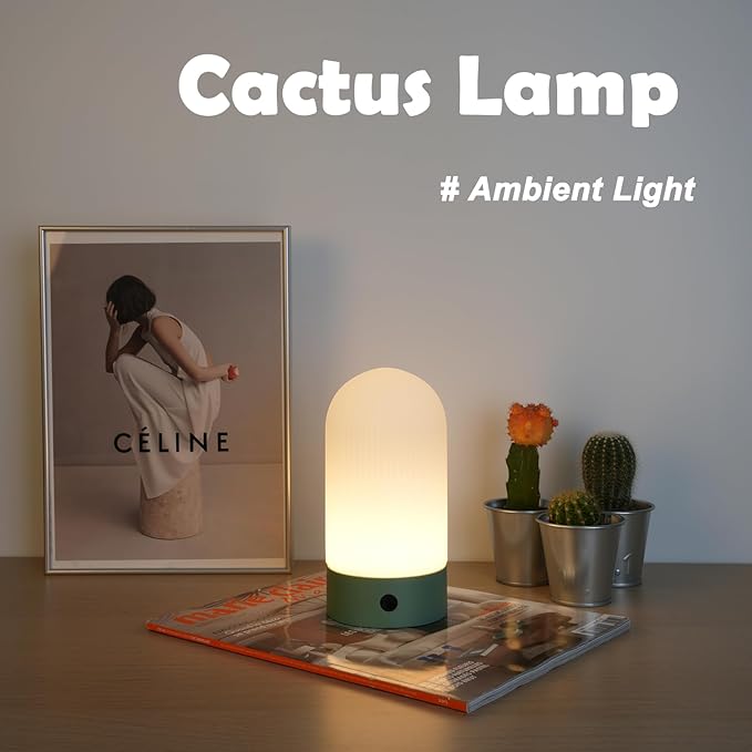 Battery Operated Shower Lamp Waterproof, Small Portable Cordless Table Lamp Rechargeable, Touch Dimmable Mood Light for Home/Patio/Dining/Outdoor (Khaki)