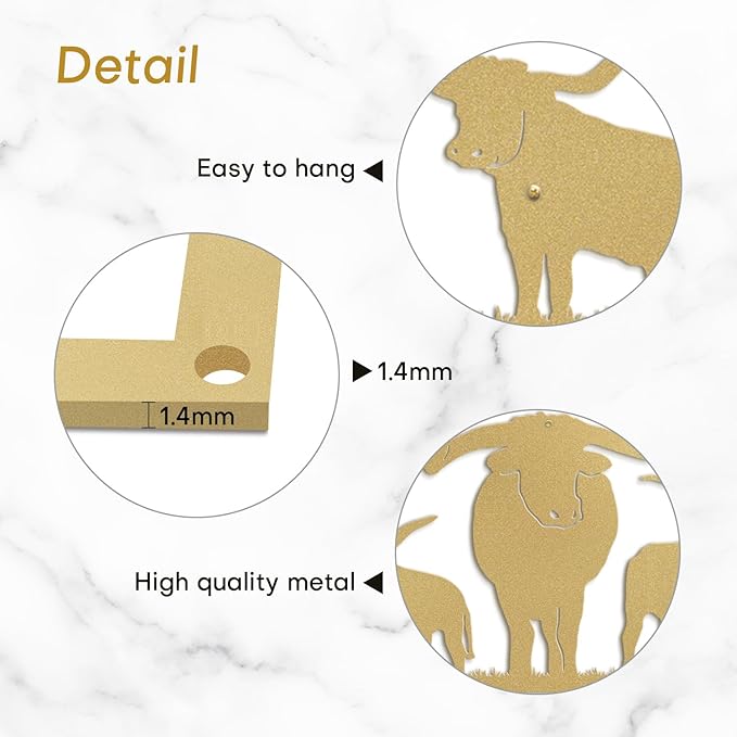 SIGNLEADER Metal Wall Art Decor Three Cows Minimalist Modern Abstract Wall Sculpture Hangings Home Decoration for Living Room, Bedroom, Bathroom, Kitchen, Outdoor - 18" Gold