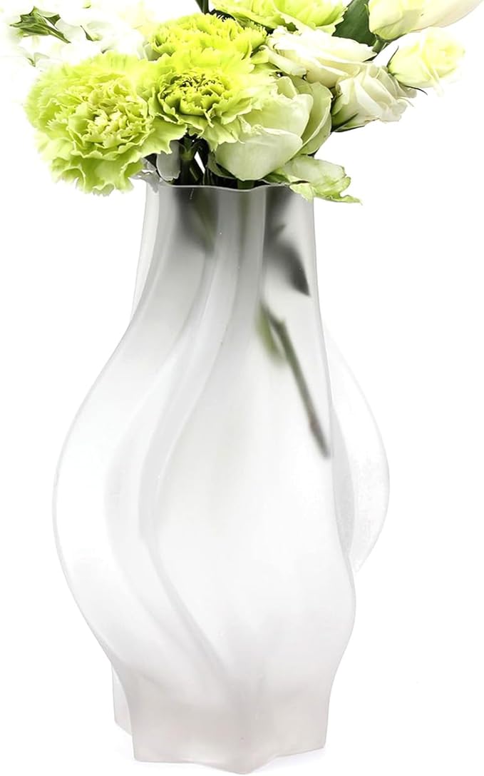 Modern Glass Vase with Hexagonal Mouth Gradient Color Home Decor Vase for Centerpieces, Wedding, Living Room, Bedroom, Table Decor(White)