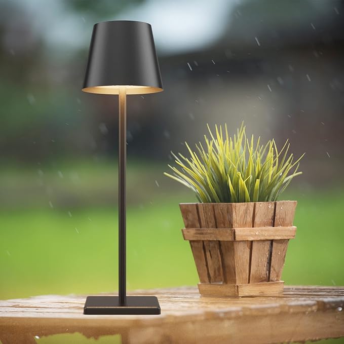2 Pack Cordless LED Table Lamp Black, 5500mAh Battery Powered Table Light, 3 Color Temperatures Stepless Dimmable Rechargeable Table Lamps for Outdoor Restaurant Bedroom