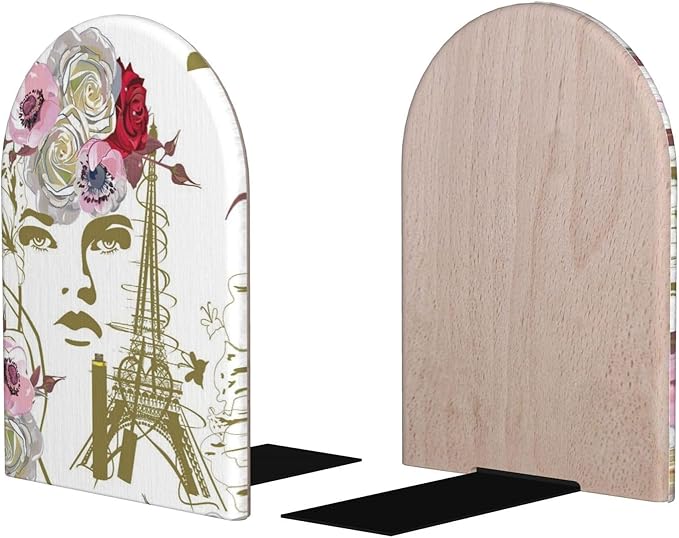 Paris Eiffel Tower Wood Bookends Stands Decorative Non-Slip Book Organizers for Home Office Desk Library School Study 1 Pair