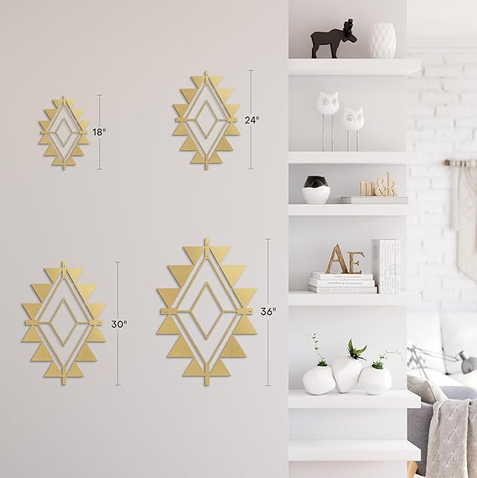 SIGNLEADER Metal Wall Decor Triangle Composition Minimalist Modern Luxury Wall Sculpture Hangings 3D Statue Home Decoration for Living Room, Bedroom, Bathroom, Kitchen, Fireplace, Office - 18" Gold