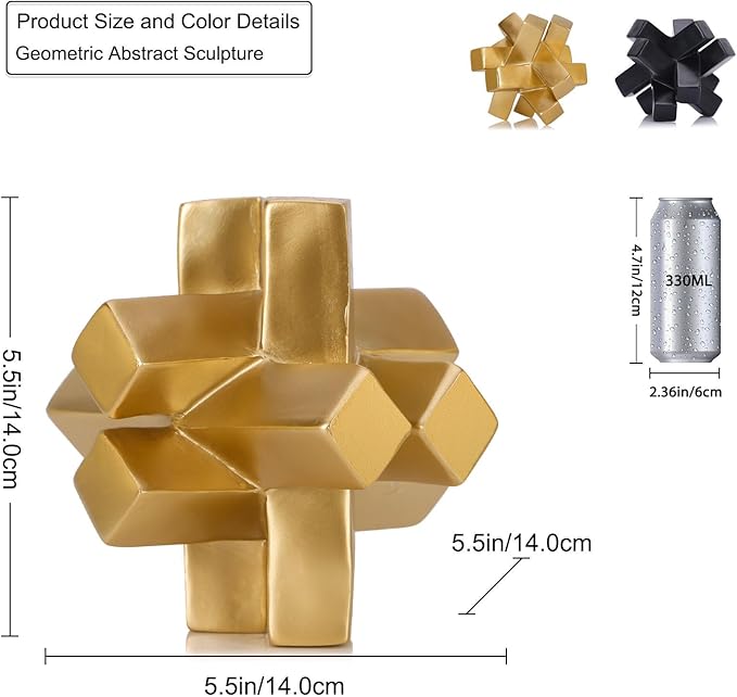 Gold Knot Decor Knick Knacks for Shelves - Geometric Sculpture Statue Modern Decorative Objects for Minimalist Bookcase, Tv Stand, Coffee Table & Entrance Decor