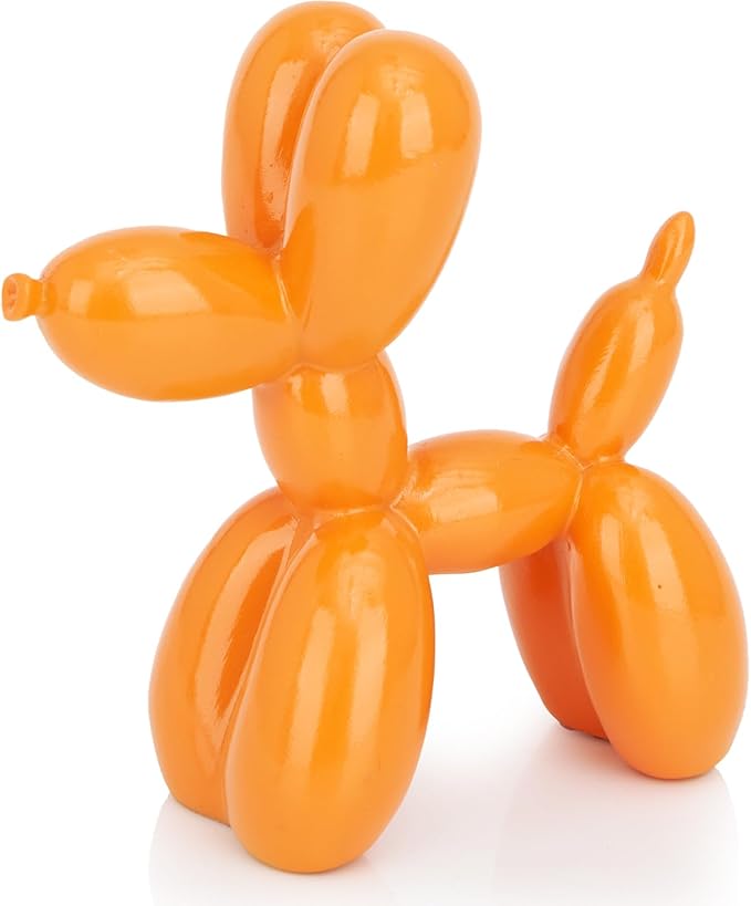 Vibrant Orange Balloon Dog Statue Decor, 4 inch Small Knick Knacks Balloon Animal for Shelf Decor