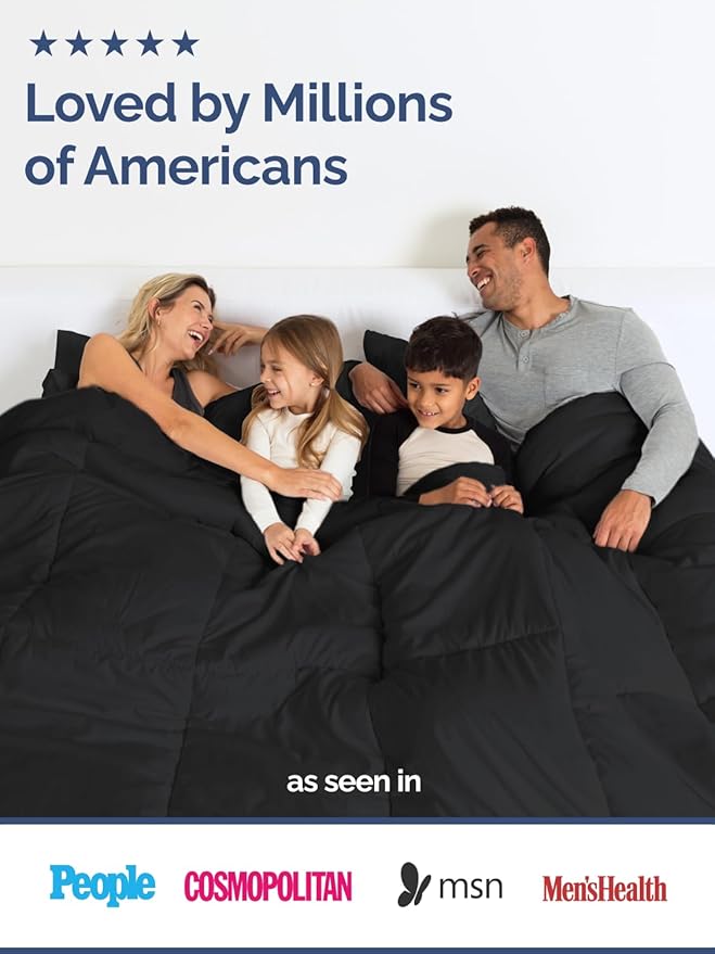 Twin Size, Black Alternative Down Comforter - Warm and Lightweight - Luxury and Breathable Hotel Quality Bedding Set - All Season Fluffy and Cozy Oversized Cooling Microfiber Duvet Insert Comforter