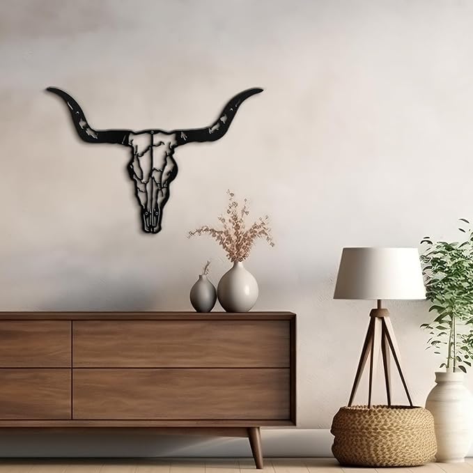 SIGNLEADER Metal Wall Art Decor Bull Head Minimalist Modern Abstract Wall Sculpture Hangings Home Decoration for Living Room, Bedroom, Bathroom, Kitchen, Outdoor - 18" Black