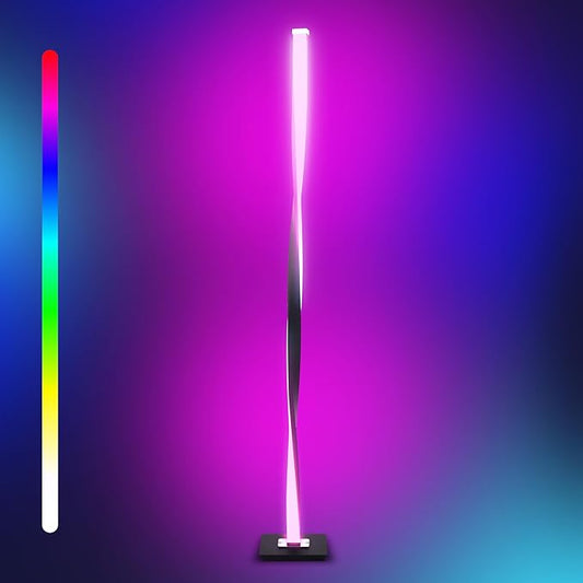 Brightech Helix Modern Color Changing LED Floor Lamp - 48” Tall Lamp with RGB Color Gradient and Contemporary Twisting Column Pole - Corner or End Table Standing Lamp - Built-in NO APP - Black