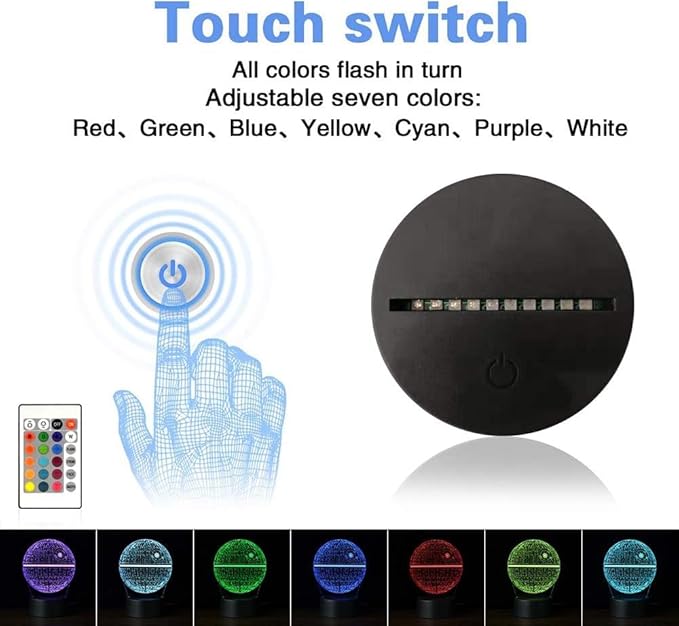 TITISKIN 3D Illusion LED Night Light,16 Colors Gradual Changing Touch Switch USB Table Lamp for Holiday Gifts or Home Decorations （3Pattern）